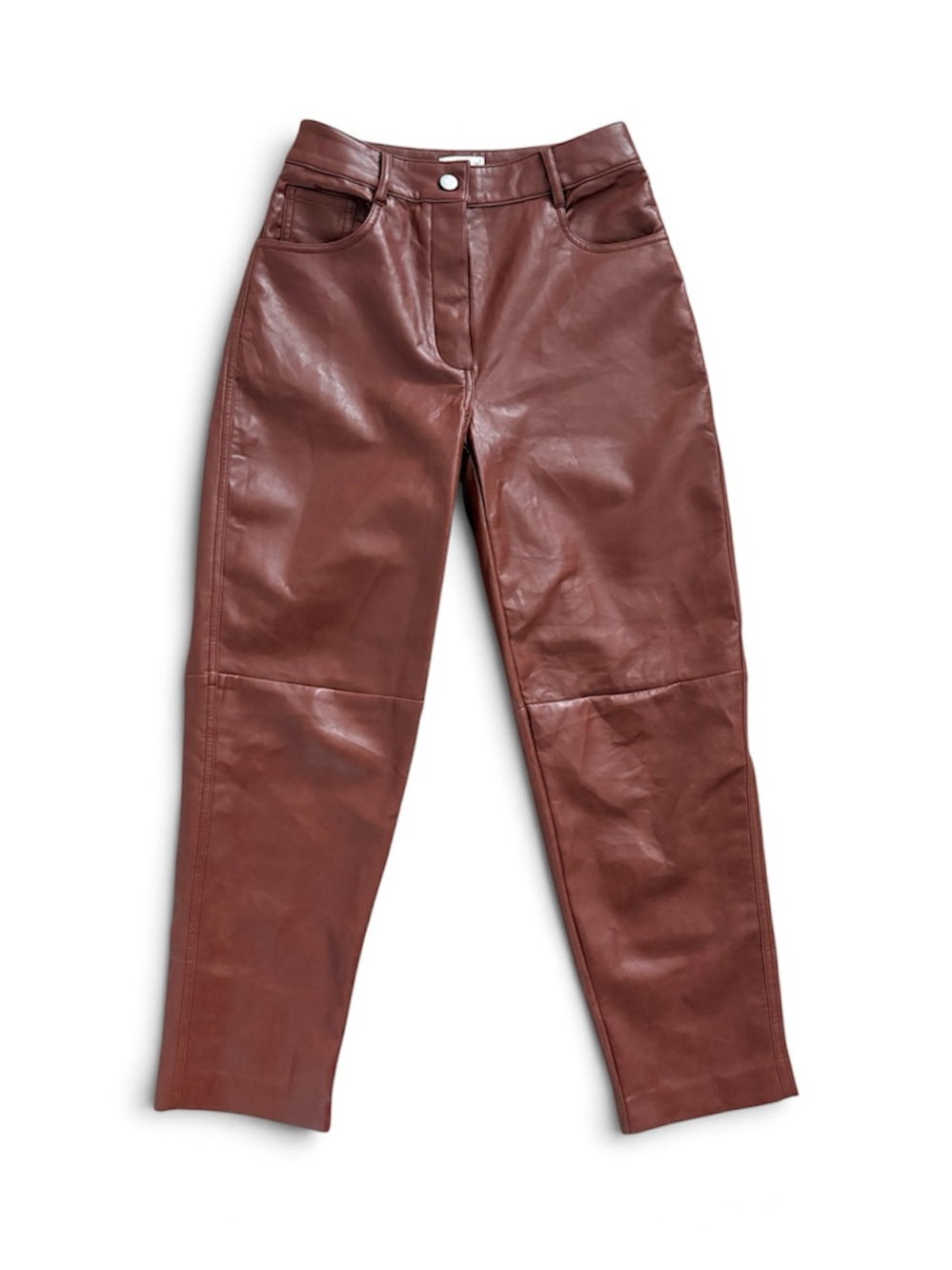 Wilfred Free The Melina Faux Leather Baddie Pants Brown High Rise Straight Leg 4